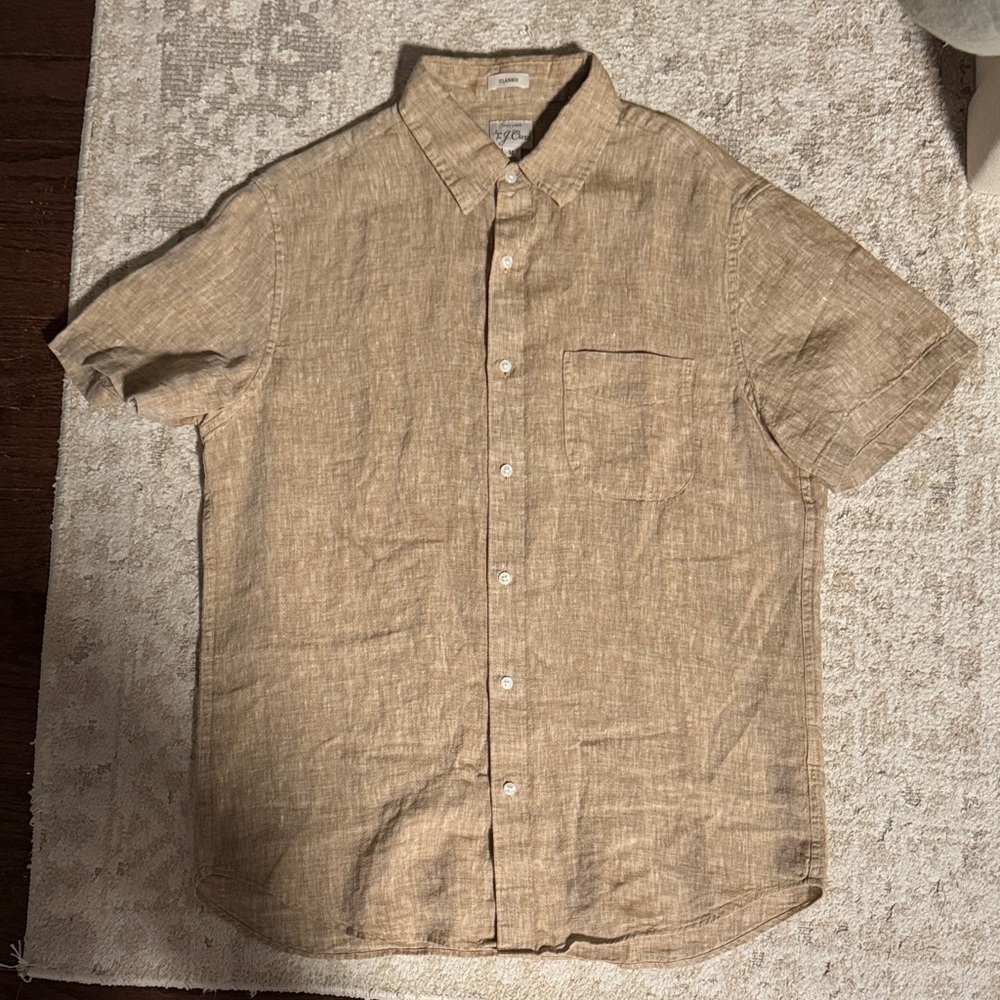 J. Crew Men's Tan Short Sleeve Button Down Shirt